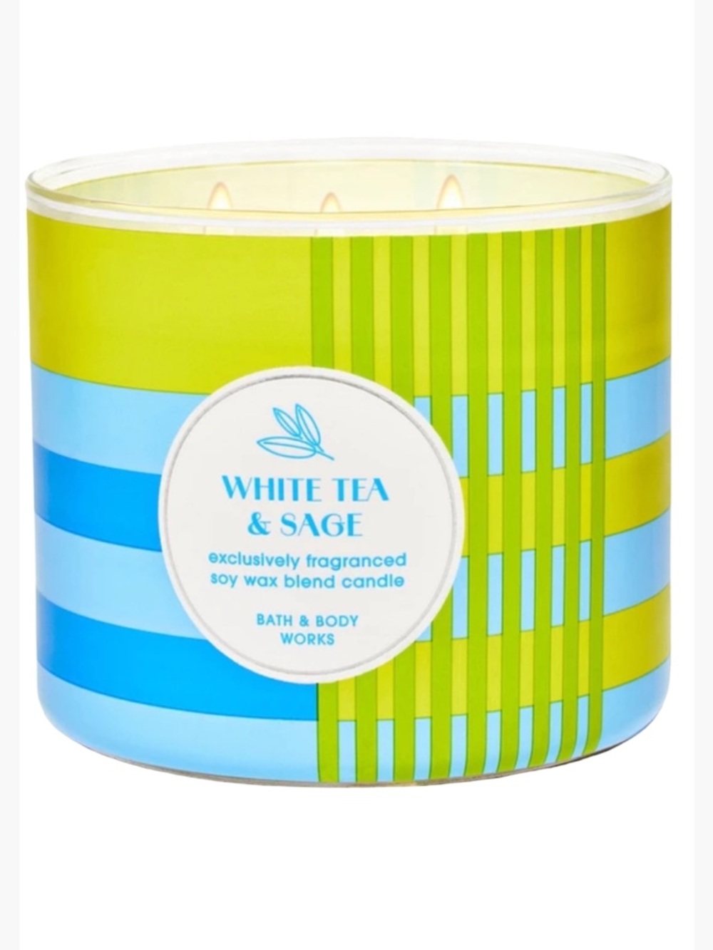Bath & Body Works White Tea & Sage 3 Wick Candle With White Lid